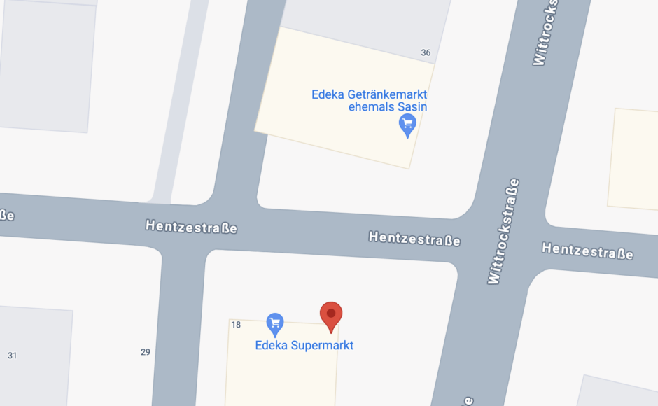 Bereitgestelltes Lagebild der Hentzestraße in Kassel mit markiertem Supermarkt